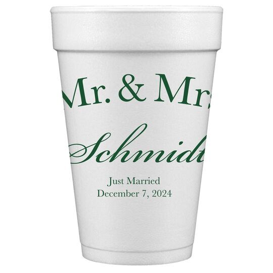 Mr  & Mrs Arched Styrofoam Cups